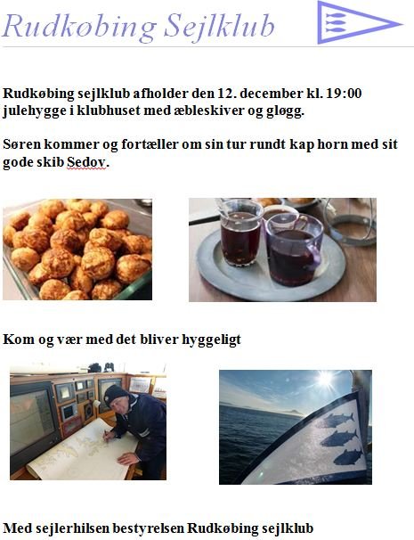 Indbydelse til julehygge i Rudkøbing Sejlklub