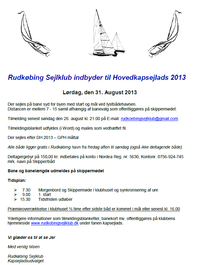 Indbydelse Hovedkapsejlads 2013